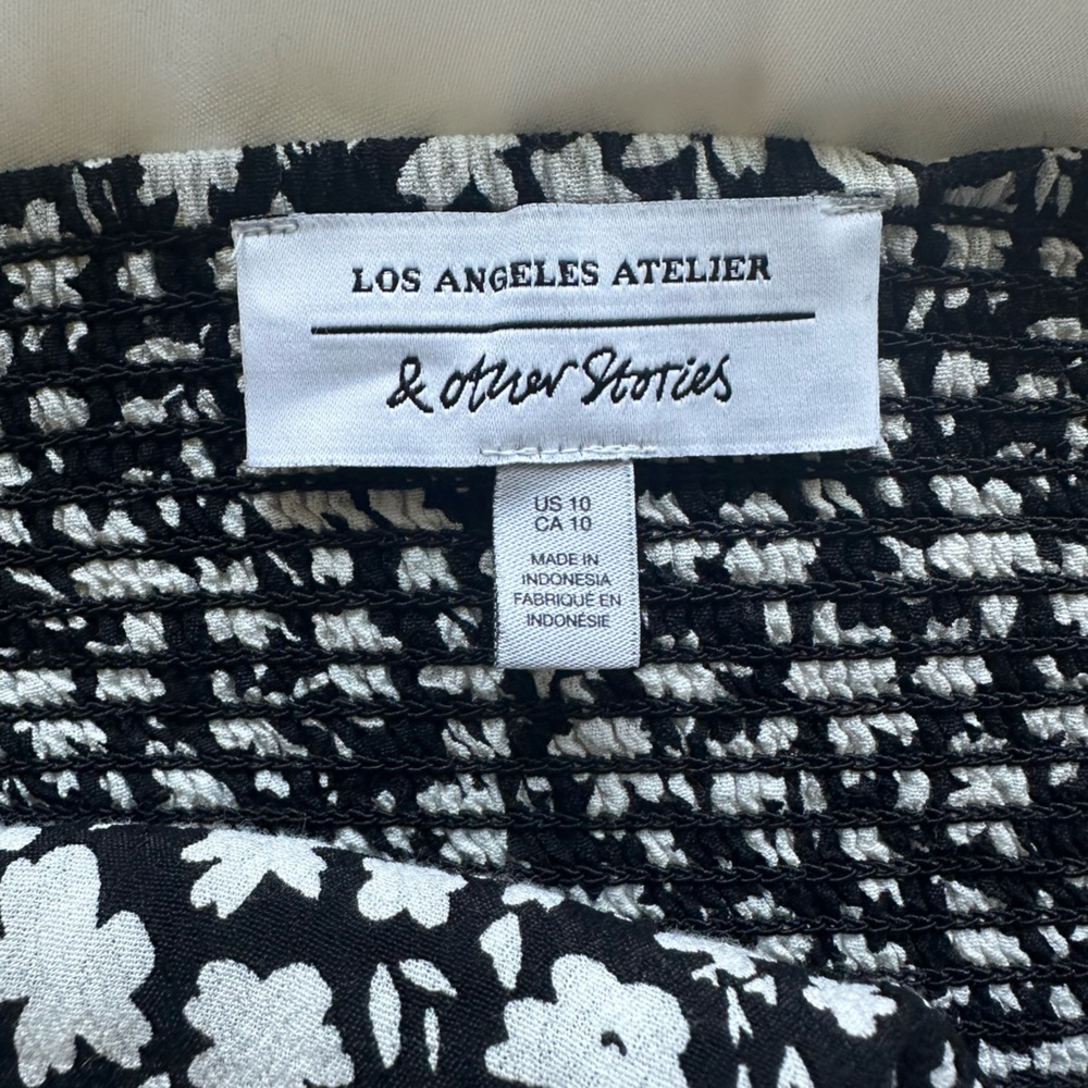 & Other Stories Black and White Double Puffed Sleeves Maxi Dress - Picture 7 of 7